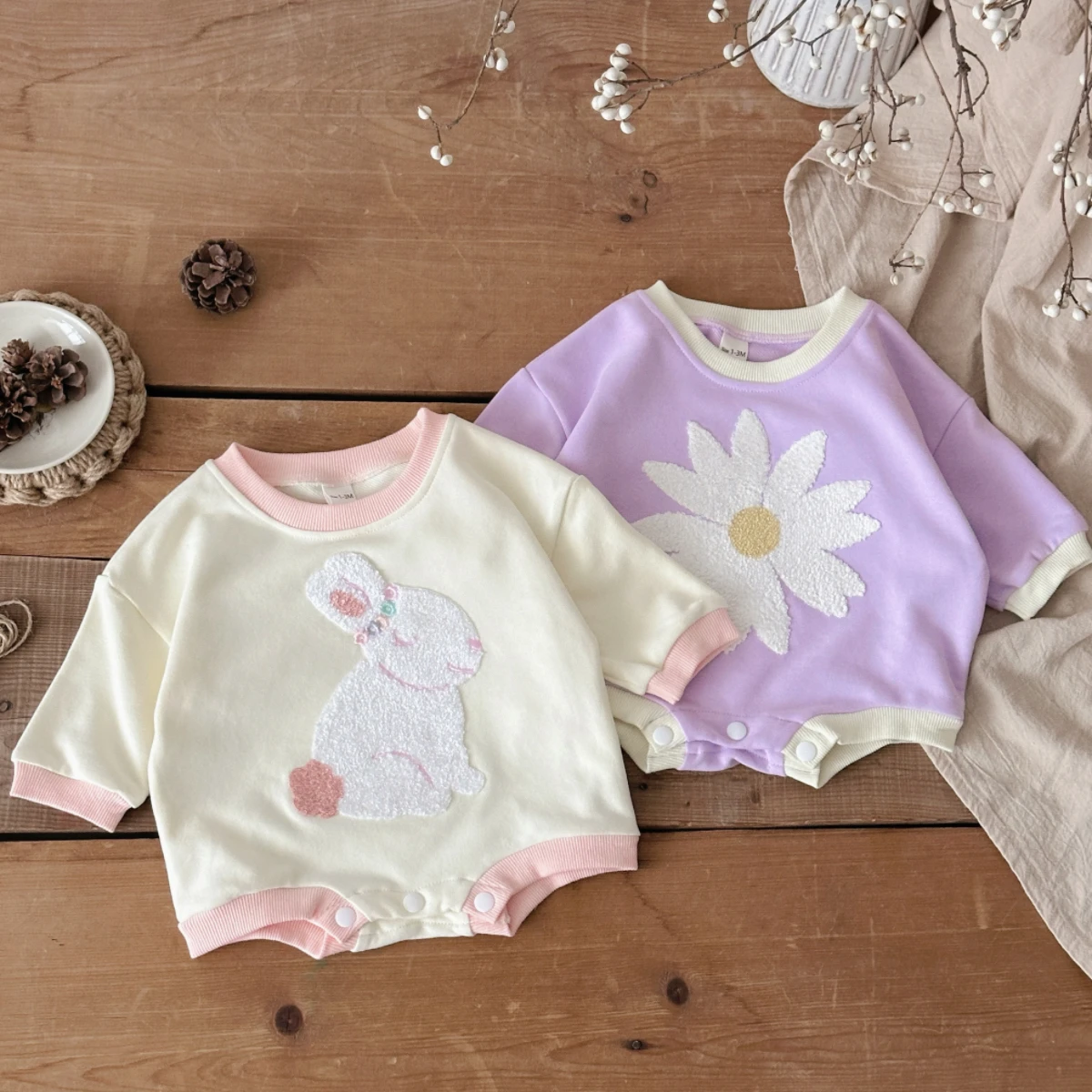 Newborn Baby Girl Romper Floral - ชุดบอดี้สูทแขนยาวสำหรับเด็กทารกแรกเกิดผู้หญิง ลายดอกไม้และสัตว์น่ารัก ชุดรอมเปอร์ลำลองคอปกสีสันสดใสสำหรับฤดูใบไม้ผลิ