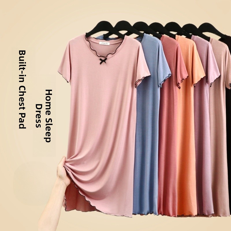 Maternity Wear - ชุดนอนผู้หญิง แขนสั้น ยาวคลุมเข่า สำหรับฤดูร้อน ชุดคลุมท้อง ใส่ออกนอกบ้านได้